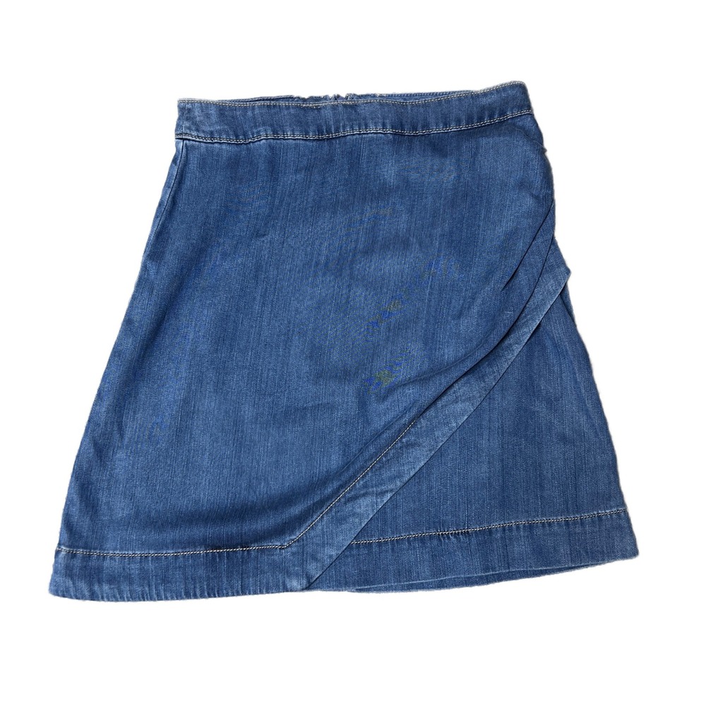 White House Black Market Womens Blue Denim Asymmetric Wrap Skirt Summer Size‎ 2